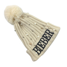 Frauen Unisex Herbst Winter Warm gestrickte Perlen Perlen POM POM Caps Beanie geflochtener Hut (HW121)